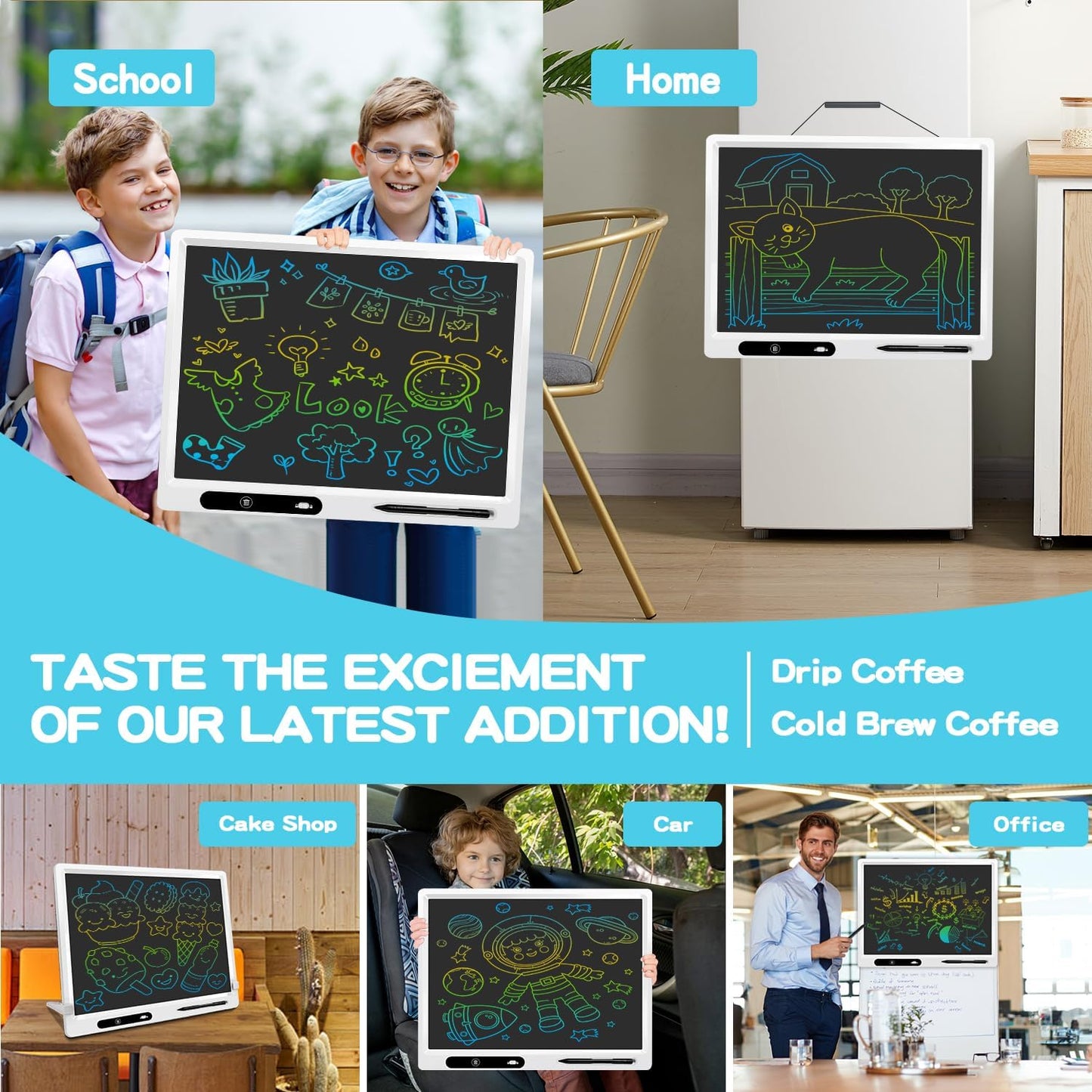 LCD Writing Tablet, 22 Inch Colorful Doodle Board Erasable Drawing Board Kids Writing Board, Drawing Tablet Educational for 3-12 Year Old Kids Adults Home School