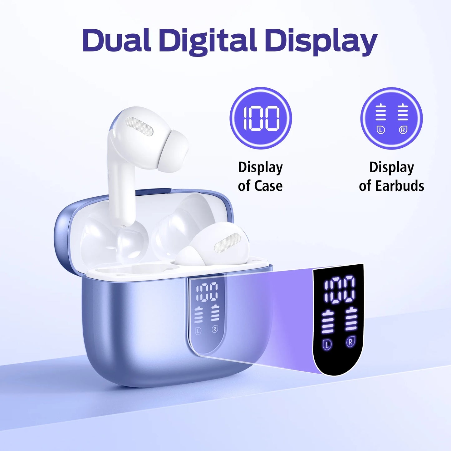 VEATOOL Bluetooth Headphones True Wireless Earbuds 60H Playback LED Power Display Earphones with Wireless Charging Case IPX7 Waterproof In-Ear Earbuds with Mic for TV Smart Phone Computer Laptop